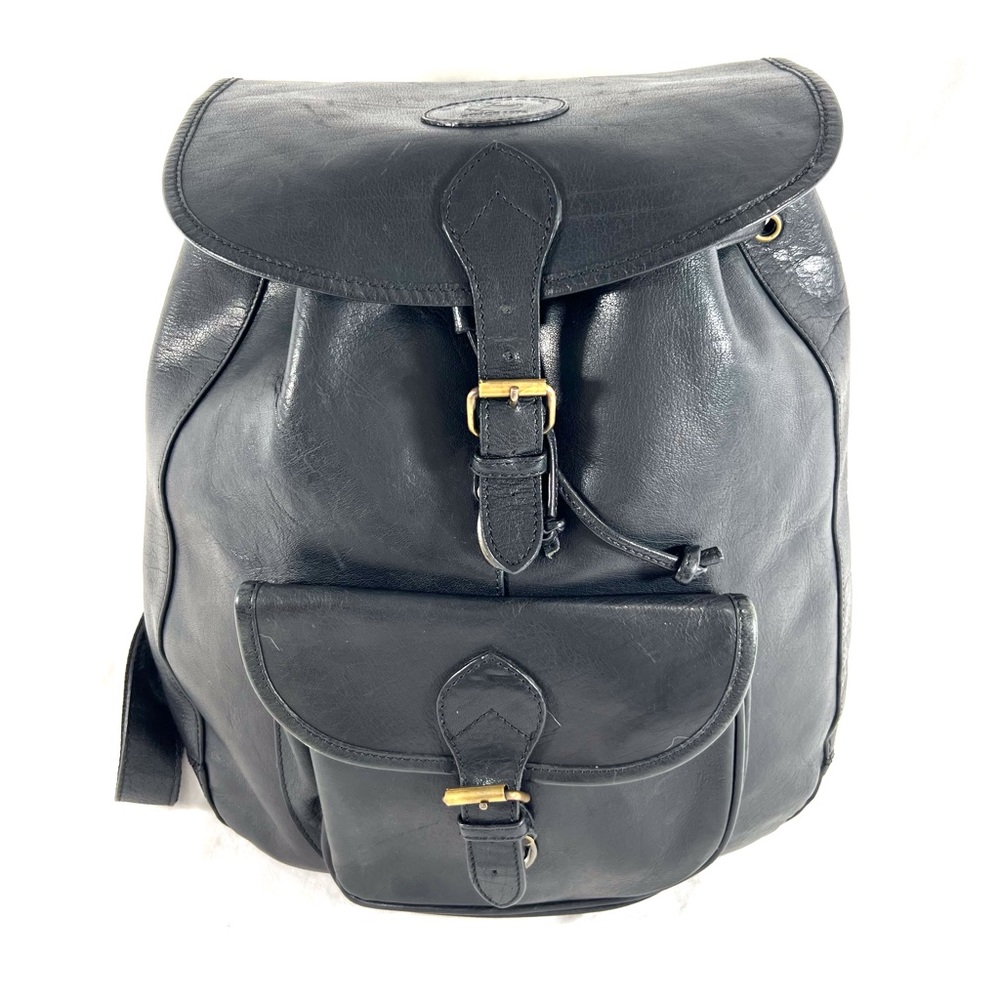 G. H. BASS & Co. Vintage Authentic Black Leather Rugged Rucksack Backpack Bag